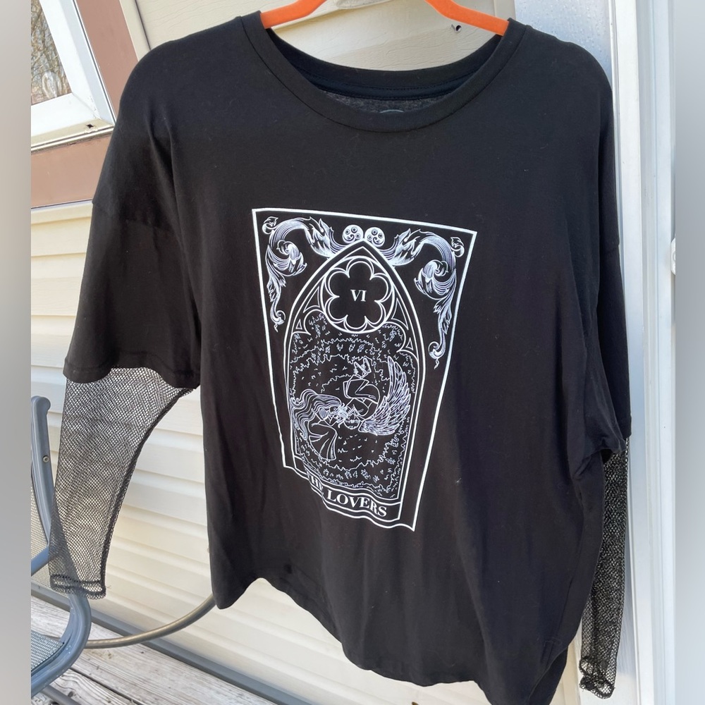 The Tarot Lovers Tee No.6 the number of LOVE with Mesh Glittery Sleeves